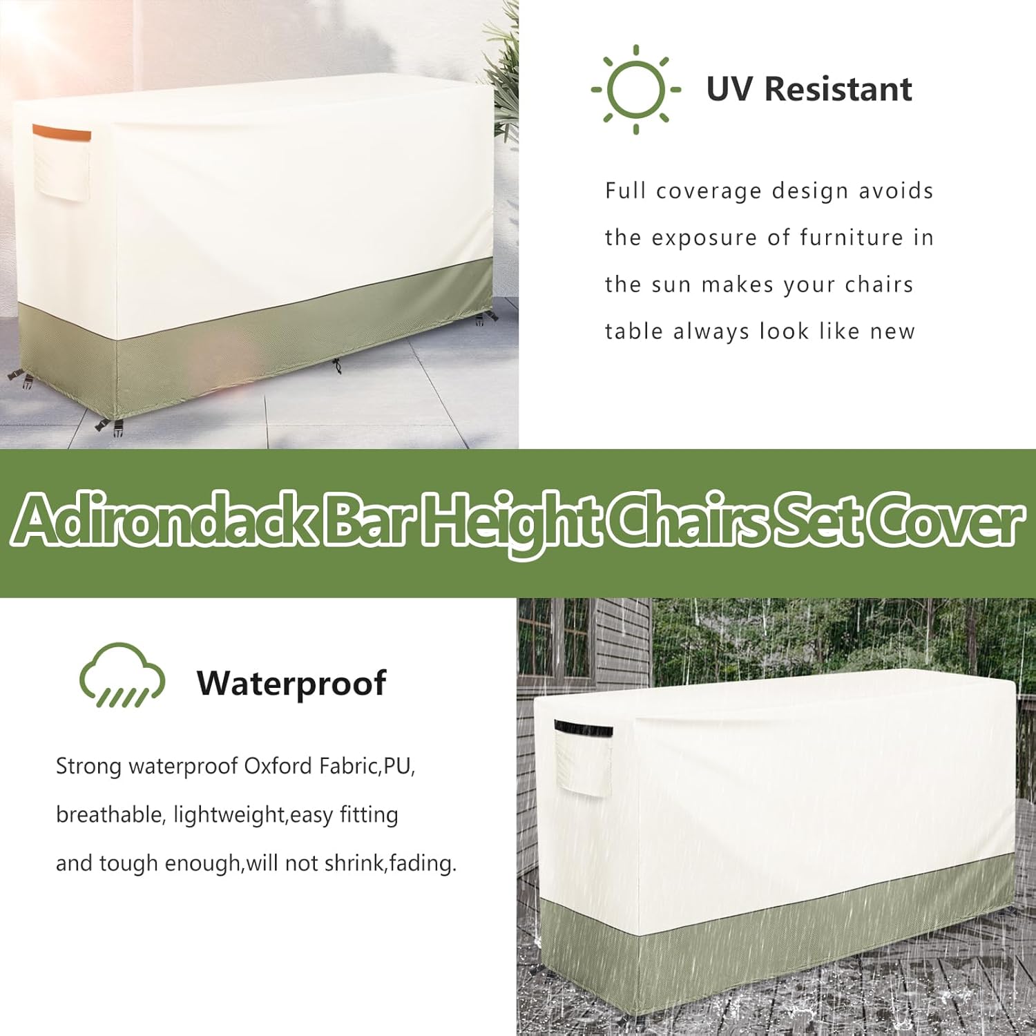 Bar Height Patio Dining Set Covers,100% Waterproof Outdoor Adirondack Bar Height Chairs and Table Sets Cover, Bar Table Set Covers for Patio Furniture Set,72" x 30" x 41" - Beige