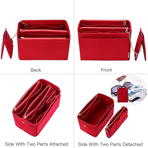 Miniatura 2 de Organizador de monedero, organizador de monedero con 2 cremalleras de metal, organizador de bolsa con bloqueo RFID bolsillo organizador