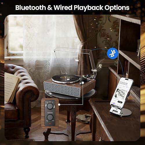 Miniatura 5 de Tocadiscos de vinilo con altavoces agudosbajos, tocadiscos Bluetooth de alta fidelidad con cartucho magnético AT-3600L (MM), preamplificador de