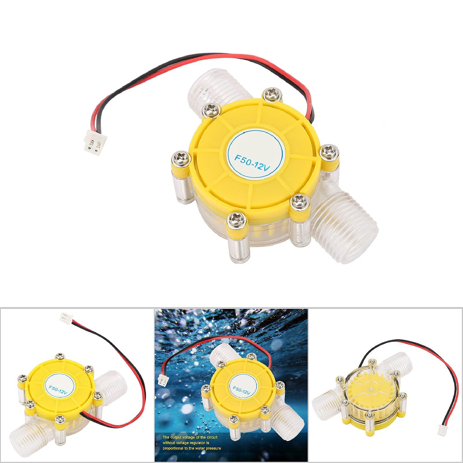 Generator Turbin Wodnych Micro Hydro Generator Narzędzie do ładowania Power Water Flow Generator Żółty(F50 12V przezroczysty żółty)
