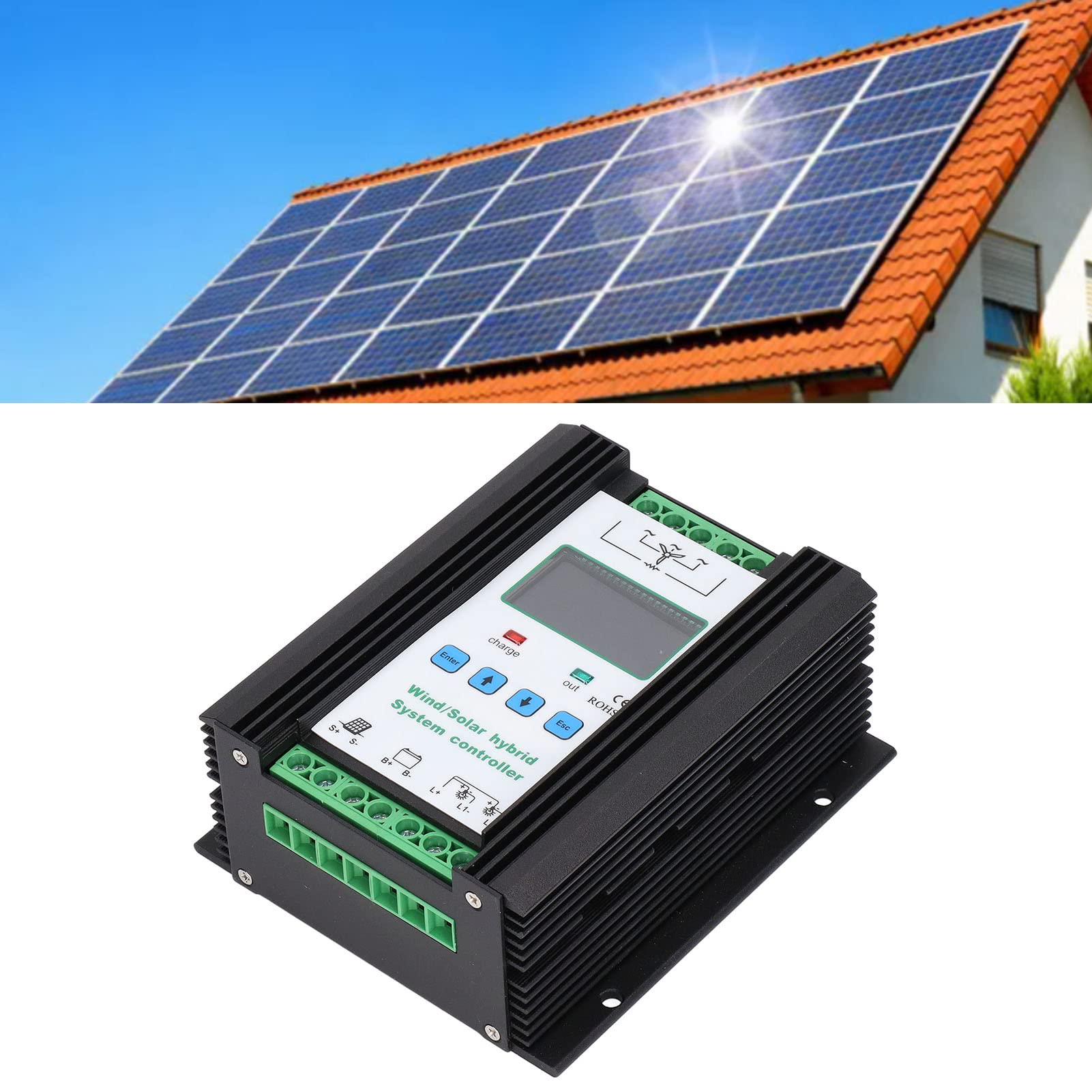 Controllo solare eolico, 1200W 12V 24V Regolatore ibrido solare eolico PWM 600W + 600W Regolatore del di pannelli solari, Controllo intelligente digitale con display LCD