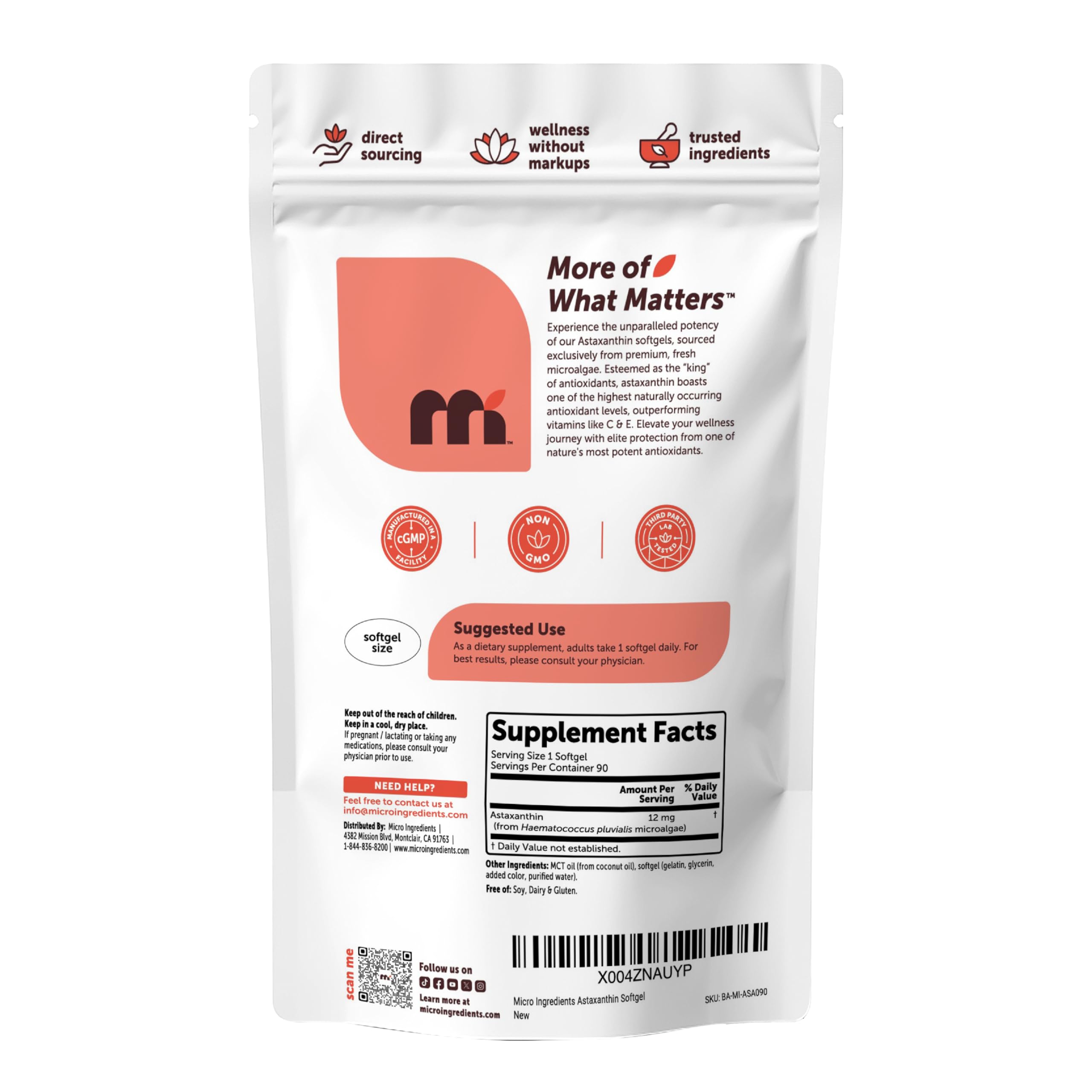 Micro Ingredients Astaxanthin 12mg with MCT Oil, 90 Softgels | Premium Astaxanthin Antioxidant Supplements* | Fresh Microalgae Source | Triple Strength, Non-GMO, Gluten Free, No Soy — Amazon image 6