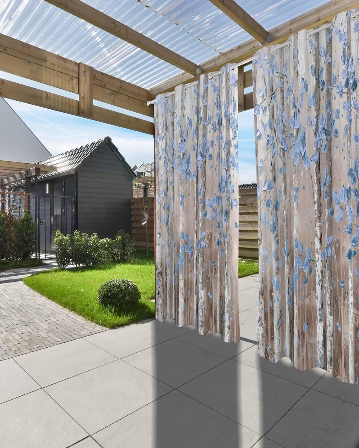 Forest Blue Outdoor Curtains 84 Inch Length 2 Panels Set for Patio Waterproof Weatherproof,UV Sun Privacy Shade Outside Balcony Gazebo Drape 108"x84" Contemporary Abstract Street Art Tree Painted
