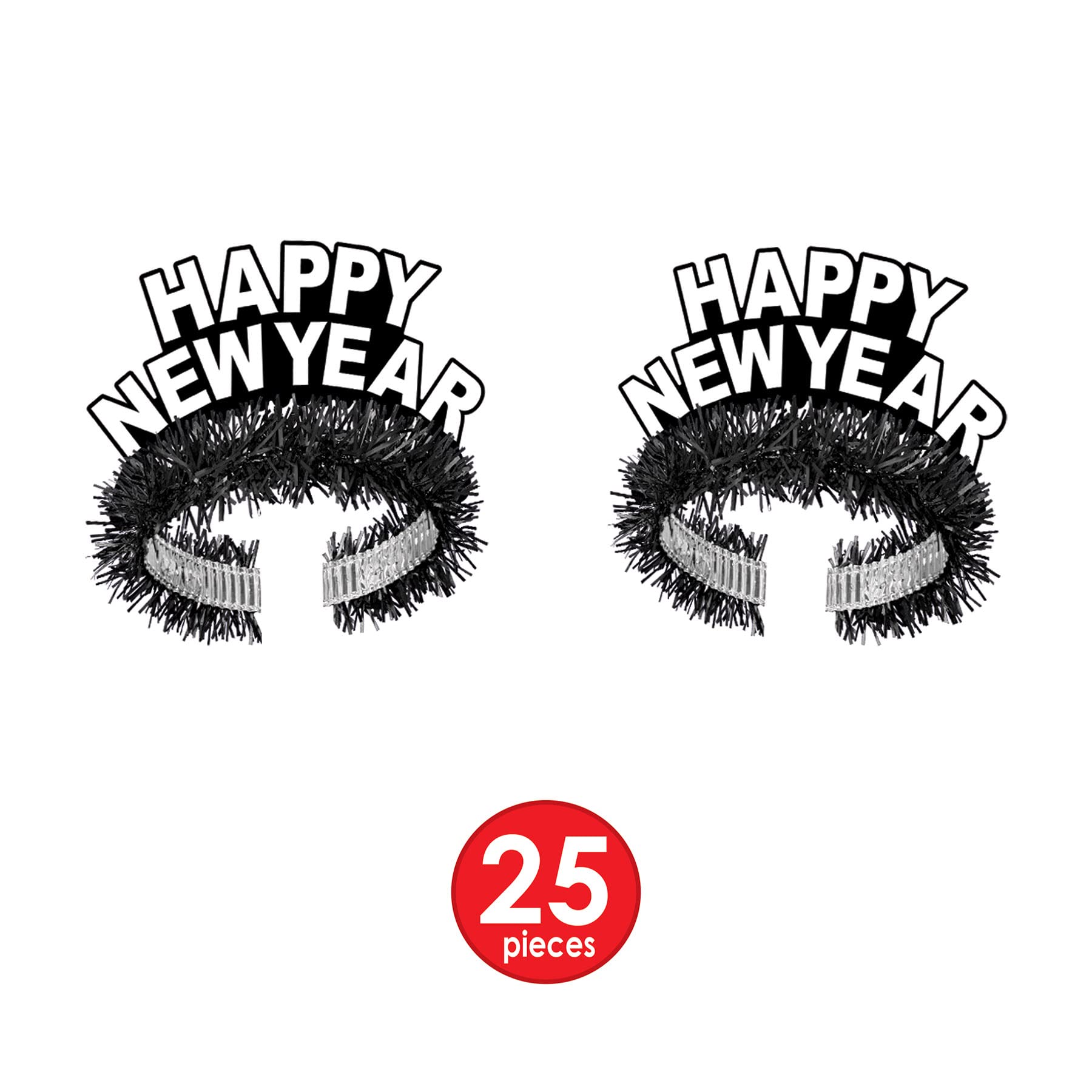 Beistle 80372-50 - Surtido de esmoquin para Nochevieja para 50 personas, suministros de fiesta, sombreros, tiaras, cuernos, cuentas, papel de plástico, negro/blanco