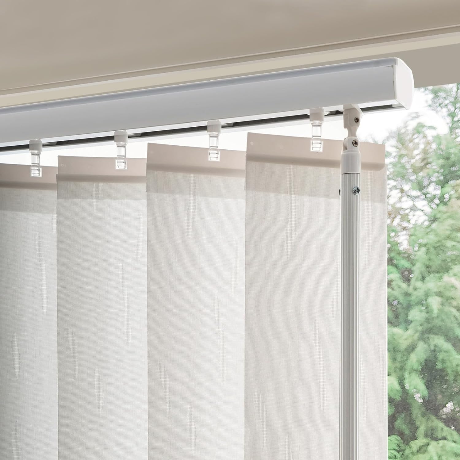 Cordless No Drill No Tools Vertical Blinds for Sliding Doors, Room Divider, Window Blinds, Blinds for Sliding Glass Doors, Closet Curtain, Privacy and Filter Light, Woven White