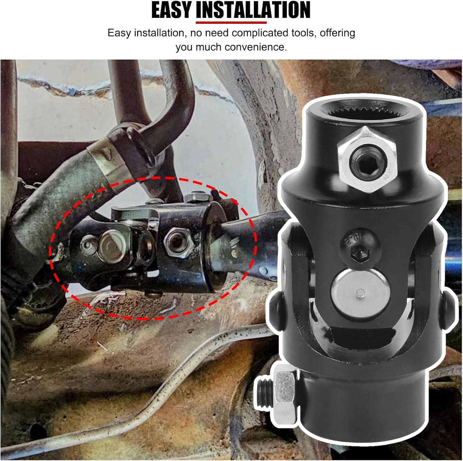 Steering Shaft U Joint,Coupling Steering Shaft 3/4-36 Spline X 3/4in DD for Grinding Machines Levelers Fit for Mustang(Black)