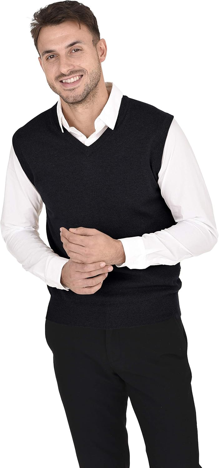 Cashmeren Men's Basic V-Neck Sweater Vest 100% Pure Cashmere Sleeveless Gilet Pullover - Image 4
