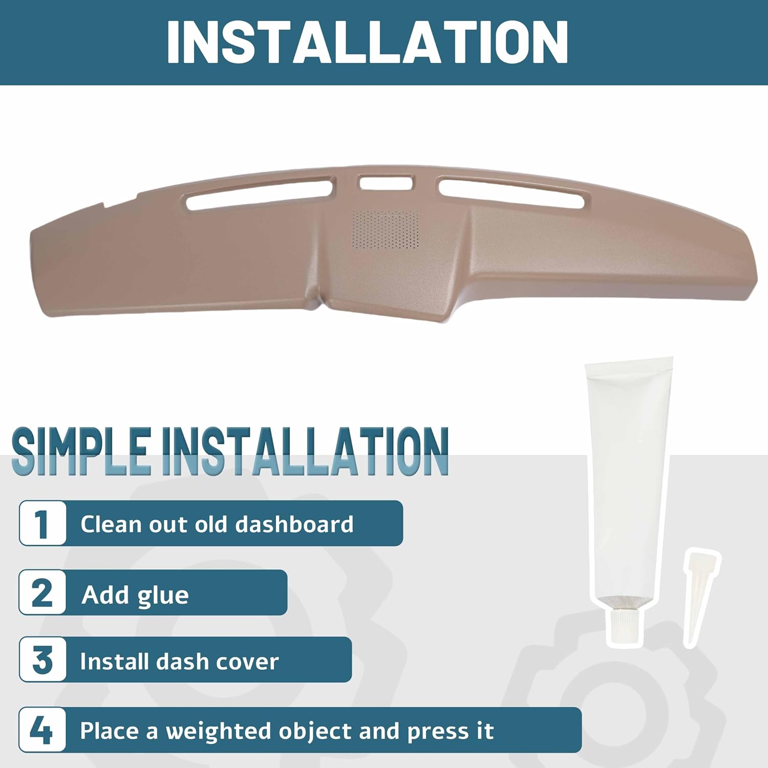 KUAFU Dash Board Cover Compatible with 1980-1986 Ford F-100 F-150 F-250 F-350 Bronco Dashboard Cover Cap - Brown