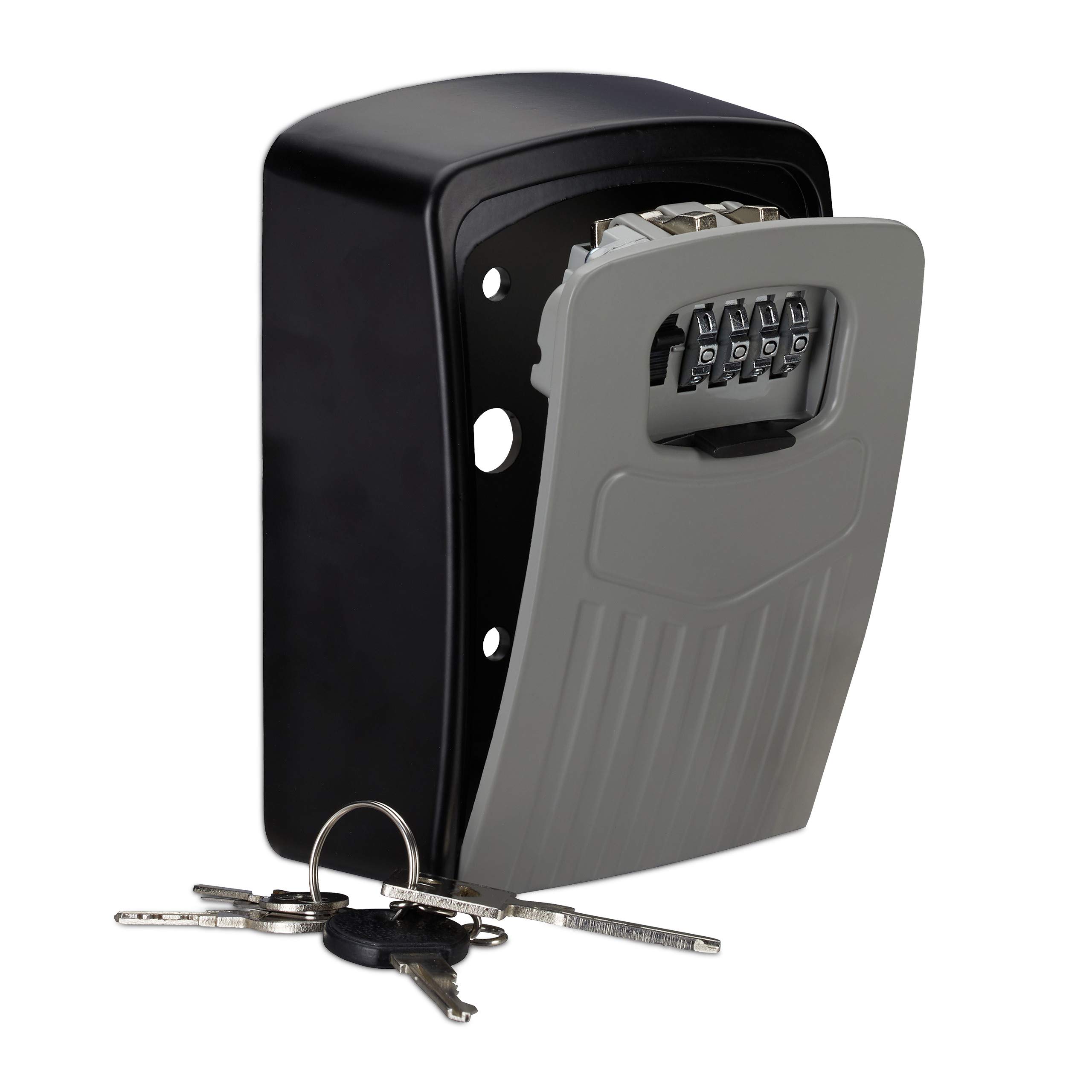 Relaxdays Key Safe, 4 Digit Combination Lock, Large Wall-mounted Lockbox For Keys, HWD 14.5 x 10.5 x 5 cm, Black/Grey