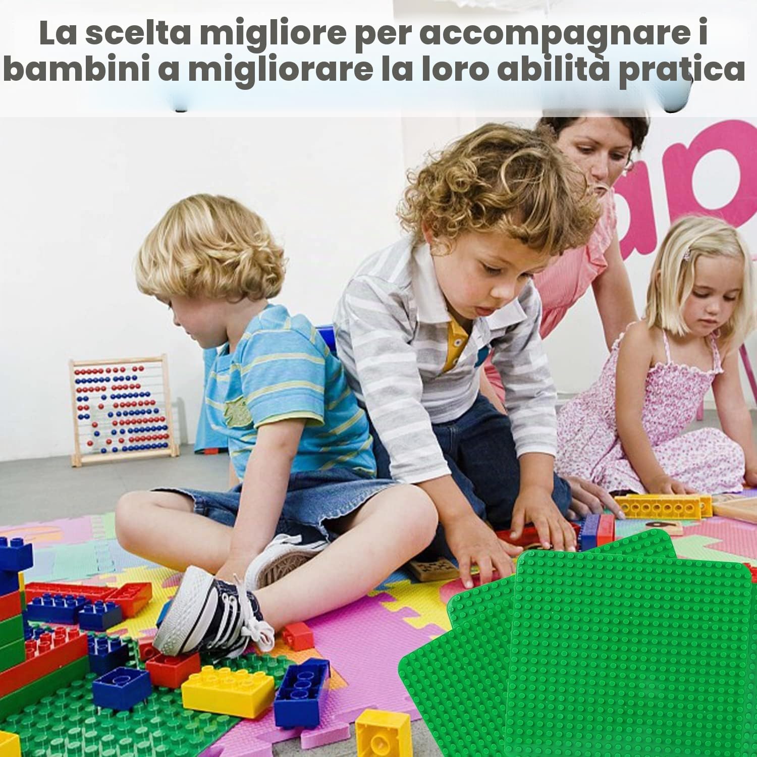 Grande piastra compatibile con piastre Lego Duplo, piastra di base classica per set DUPLO, 38 x 38 cm, set di piastre per giocattoli creativi prescolari, verde, grigio, verde chiaro (3 pezzi)