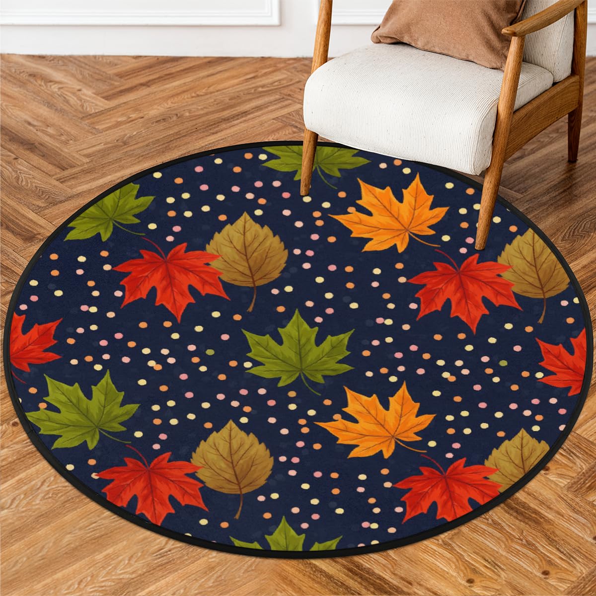 Tapis rond lavable pour en finir avec les taches sous la table du salon