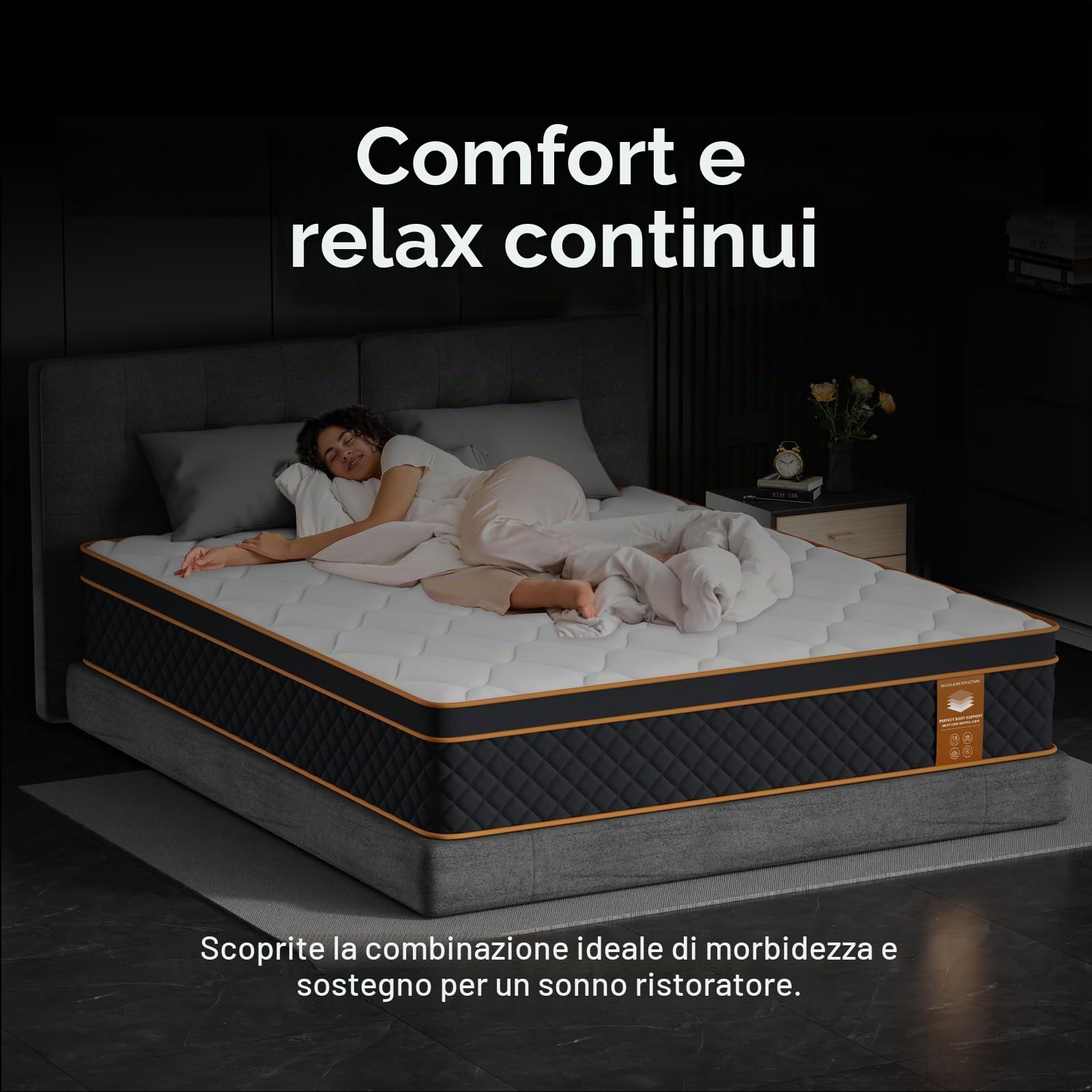 Materasso 140x200 cm, altezza 25 cm, materasso a molle insacchettate a 7 zone, grado di durezza H3, materasso ortopedico ed ergonomico con strato di memory foam, per il sollievo della schiena