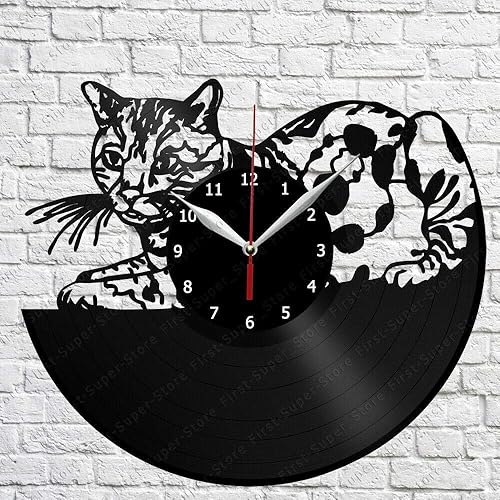 Reloj de pared de vinilo con diseño de leopardo y gato, registro LP, decoración del hogar, hecho a mano, regalo de personalidad (tamaño 12 pulgadas, Reloj de pared de vinilo con diseño de leopardo y gato, registro LP, decoración del hogar, hecho a mano, regalo de personalidad (tamaño 12 pulgadas,
