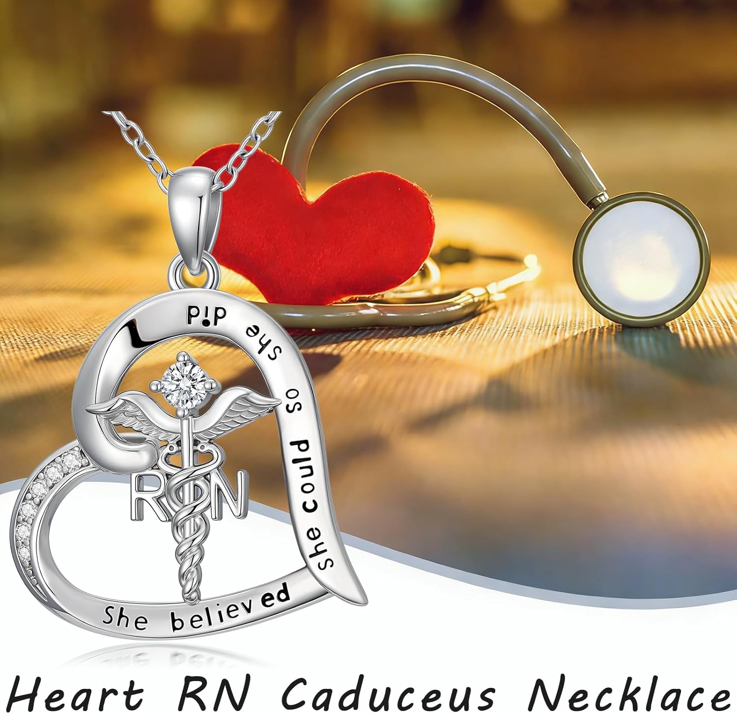 Nurse Gifts for Women Nurse Pendant Stethoscope Necklace Caduceus Angel Wings RN Necklace Jewelry Nurses Day Mothers Day Gifts for Nurses Medical Students Doctor