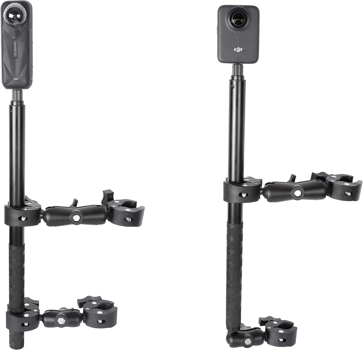 Motorcycle Mount kit for Insta360 X6 X5 X4 X3 X2 DJI OSMO 360 GoPro MAX 2 | Double Clamps Handlebar Holder with 155cm Invisible Selfie Stick for Motorcycle and Bicycle Riding Records
