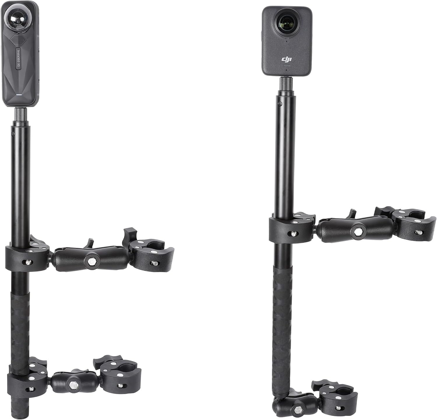 Motorcycle Mount kit for Insta360 One X5 X4 X3 X2 RS DJI OSMO 360 GoPro MAX 2- Double Clamps Handlebar Holder with 155cm Selfie Stick for Motorcycle and Bicycle Riding Records