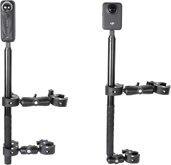 Motorcycle Mount kit for Insta360 One X5 X4 X3 X2 RS DJI OSMO 360 GoPro MAX 2- Double Clamps Handlebar Holder with 155cm Selfie Stick for Motorcycle and Bicycle Riding Records