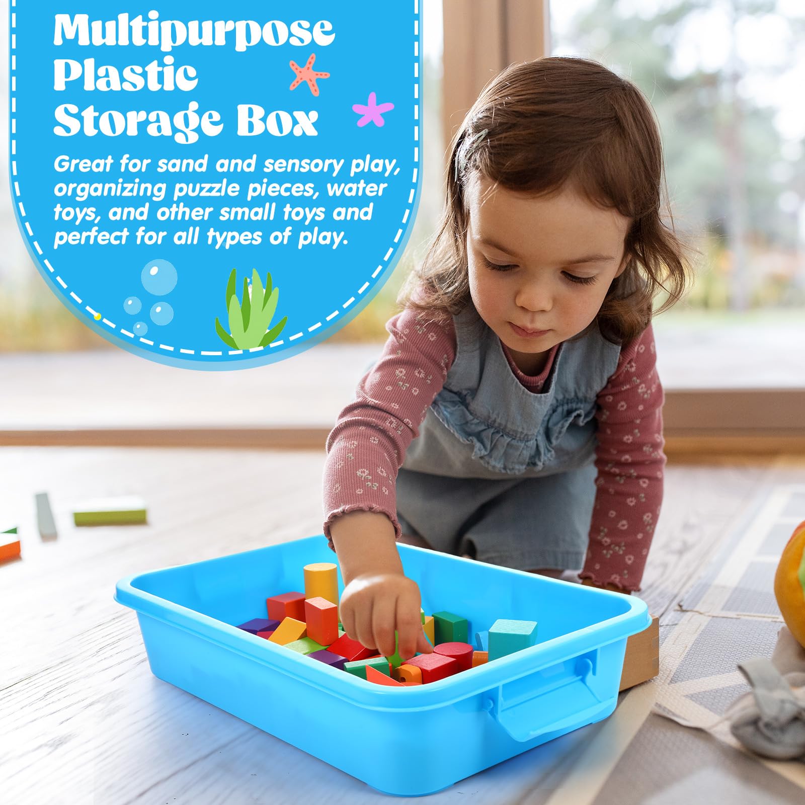 Blosssound 15 Inch Portable Sensory Bin Tray with Lid Plastic Sand Tray with Lid Sandbox Plastic Sandbox Fill Water, Sand, Beads and More - Image 4