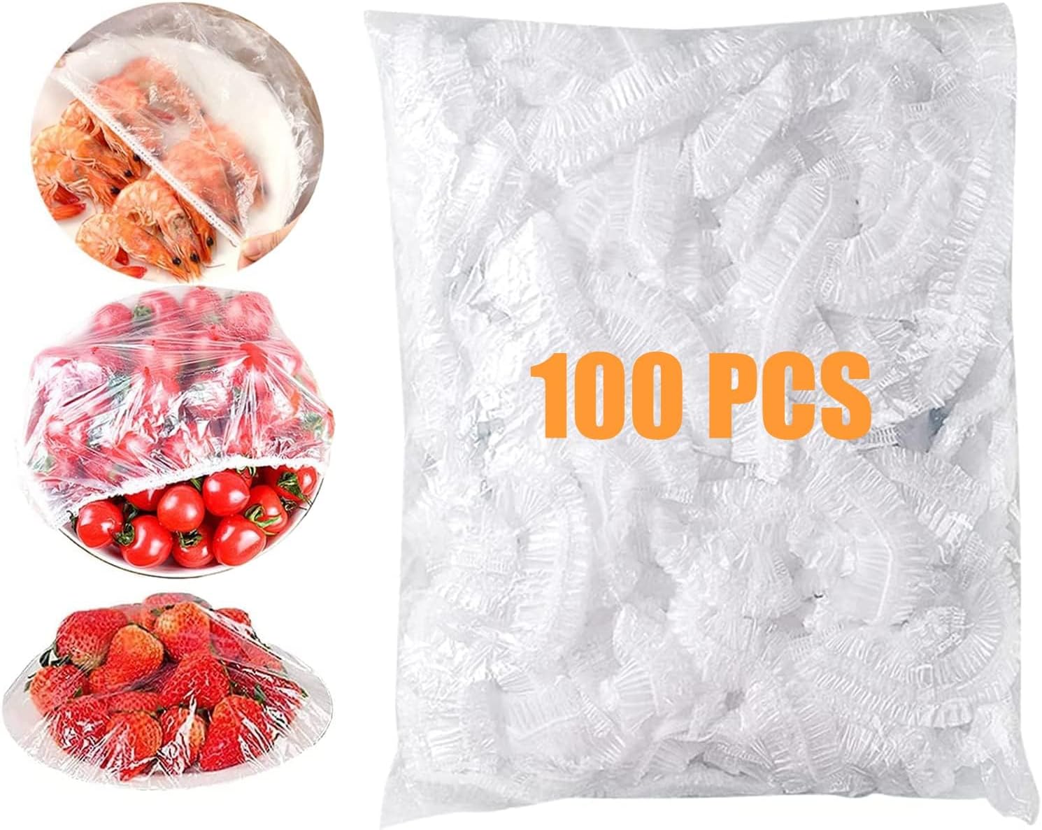 Generic 100 Pcs Fresh Keeping Bags Food Covers Plastic Stretch Disposable Plastic Wrap Storage Bag Elastic Mouth Design for Fruit/Vegetable/Meat/Food Preservation, BY2980