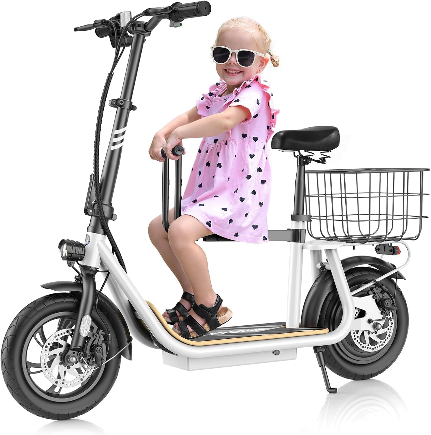 Caroma Peak 800W/1200W Electric Scooter with Seat 12" Tire, 30 Miles Range 20MPH Max Speed, Foldable Electric Scooter for Adults 300 LBS Max Load