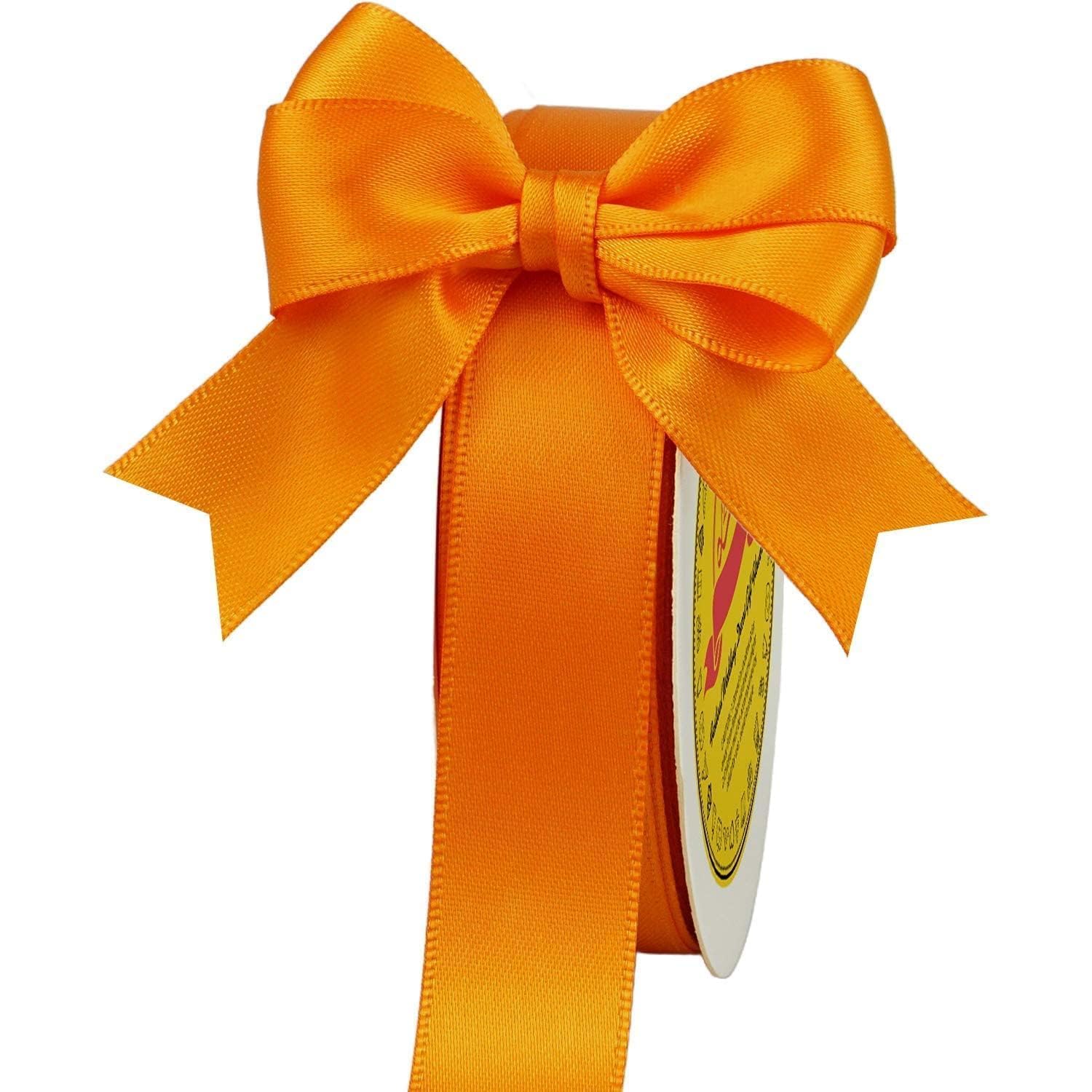 Double Face Autumn Orange Satin Ribbon 7/8 inch X 25 Yards Polyester Autumn Orange Ribbon for Gift Wrapping Very Suitable for Weddings Party Invitation Decorations and More