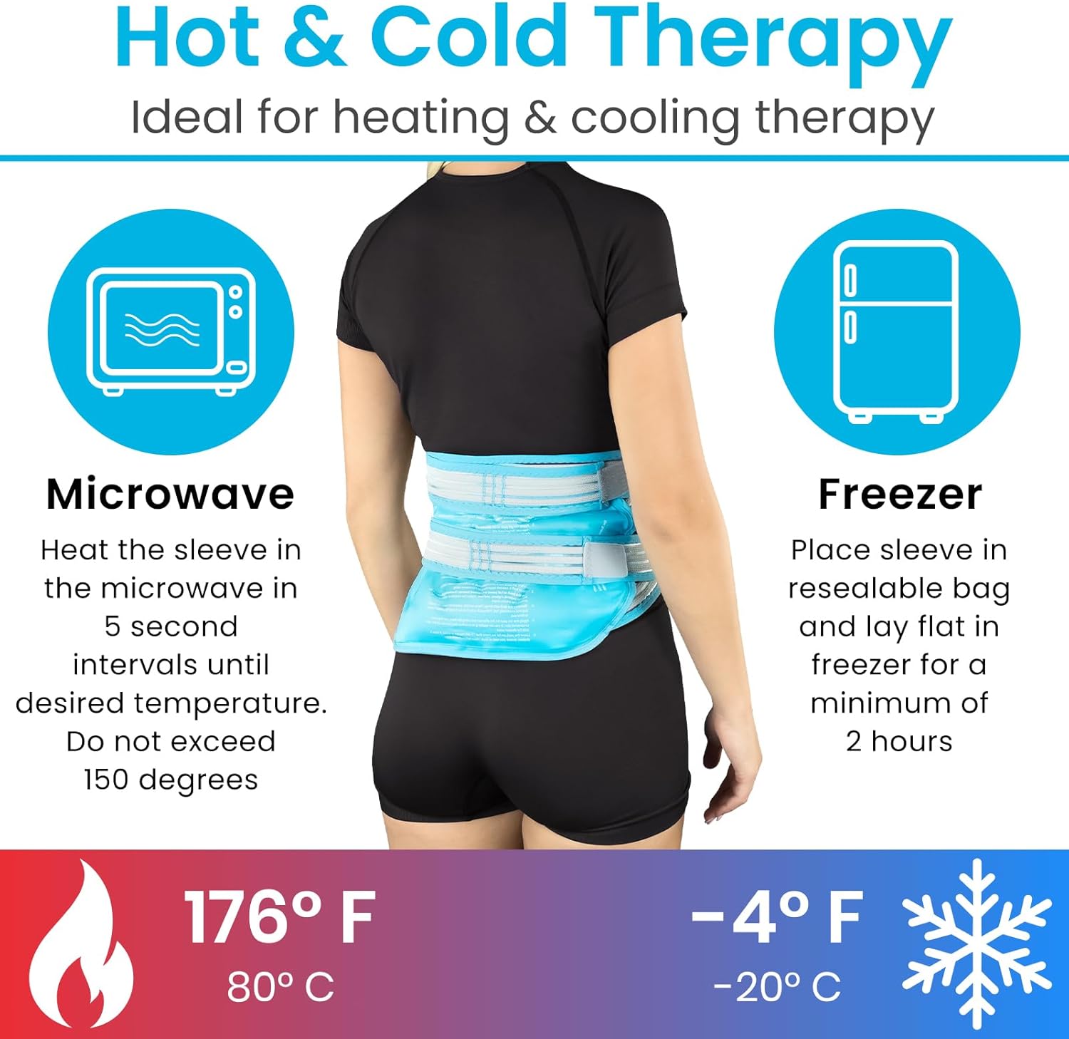 Arctic Flex Ice Pack for Back Pain Relief - Reusable Gel for Lower Back - Adjustable Compression Wrap for Hot & Cold Therapy - Freezable Soft Compress for Elbow, Shoulder, Stomach, Neck, Hip & Knee