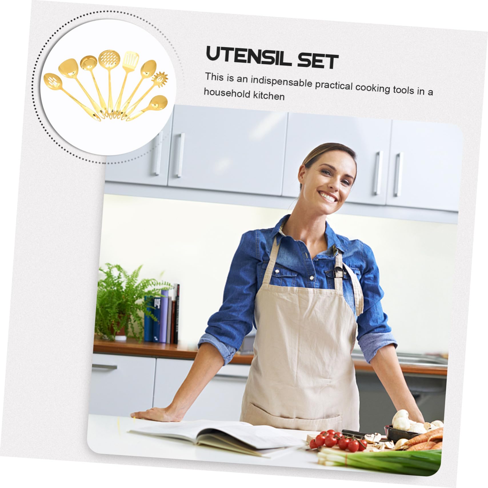 Kit D’ustensiles Cuisine 1 Set en Acier Inoxydable, Or | Pratique Trou Suspendre, Ensemble Cuisine Japonerie, Accessoires de Cuisson