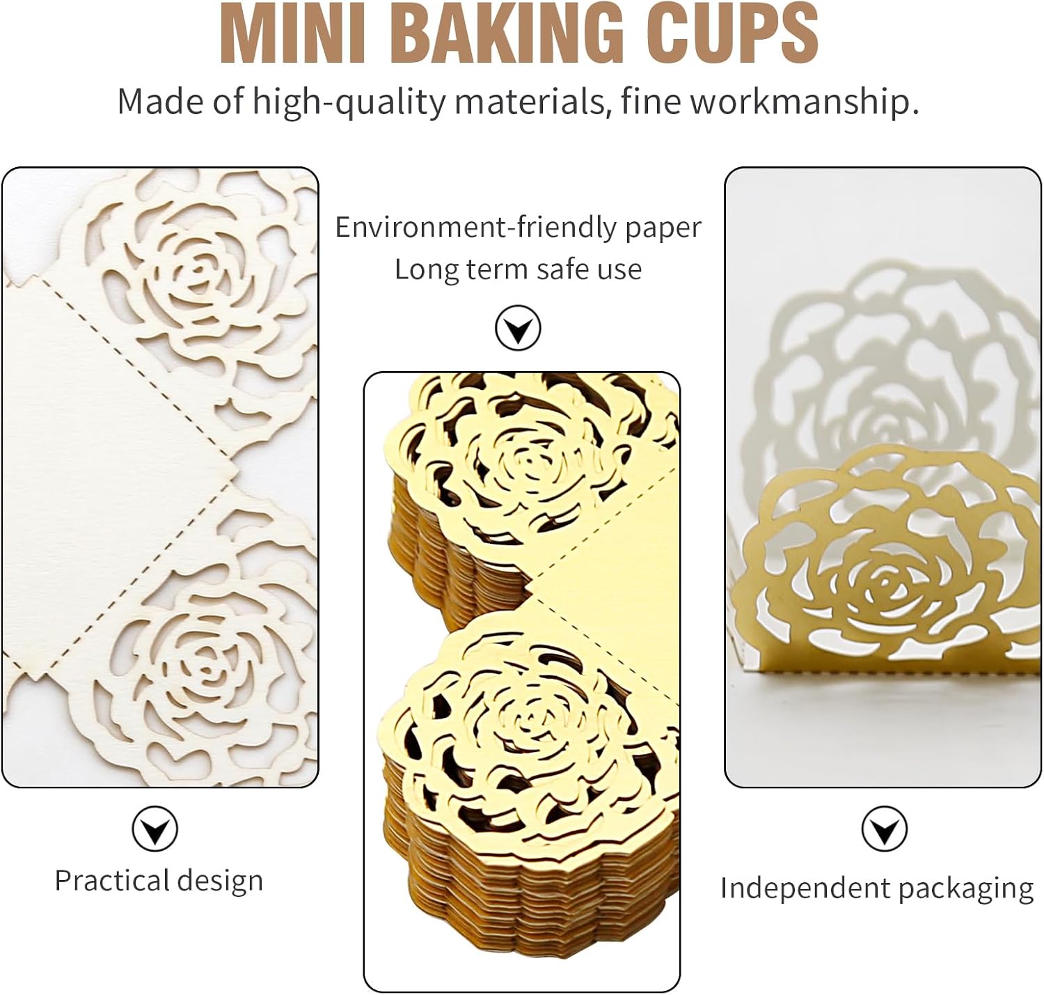 50pcs Gold Truffle Wrappers Flared Paper Baking Cups for Chocolates Candy, Versatile Liners for Muffins Cupcakes, Ideal for Birthday Wedding Party Decor, Greaseproof & Easy to Use
