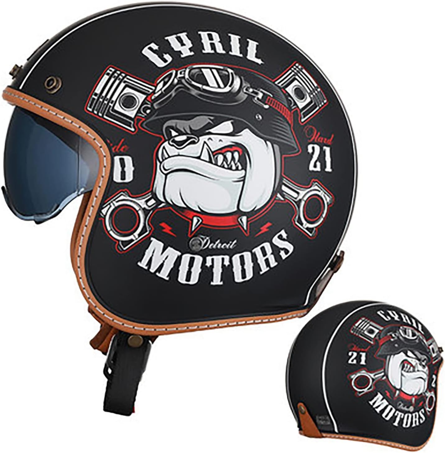 Retro 3/4 Open Face Motorcycle Helmet with Visor, ECE DOT