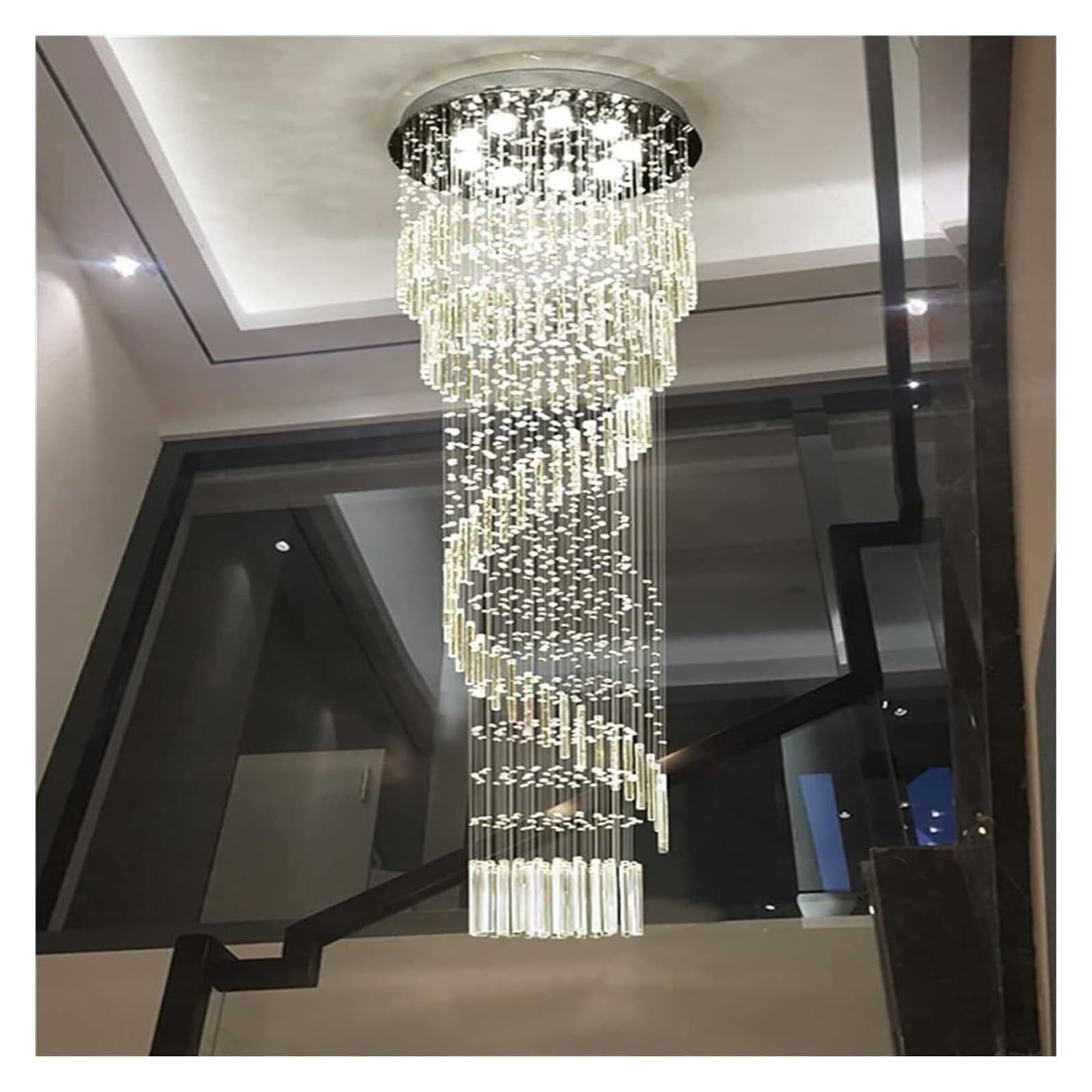 ASerZenith Led Chandeliers Modern K9 Crystal Chandelier Long Staircase Lights Light Spiral Ladder Luxury Hanging Fixtures Chandelie Ceiling,Hanging Light,D60Cmxh250Cm