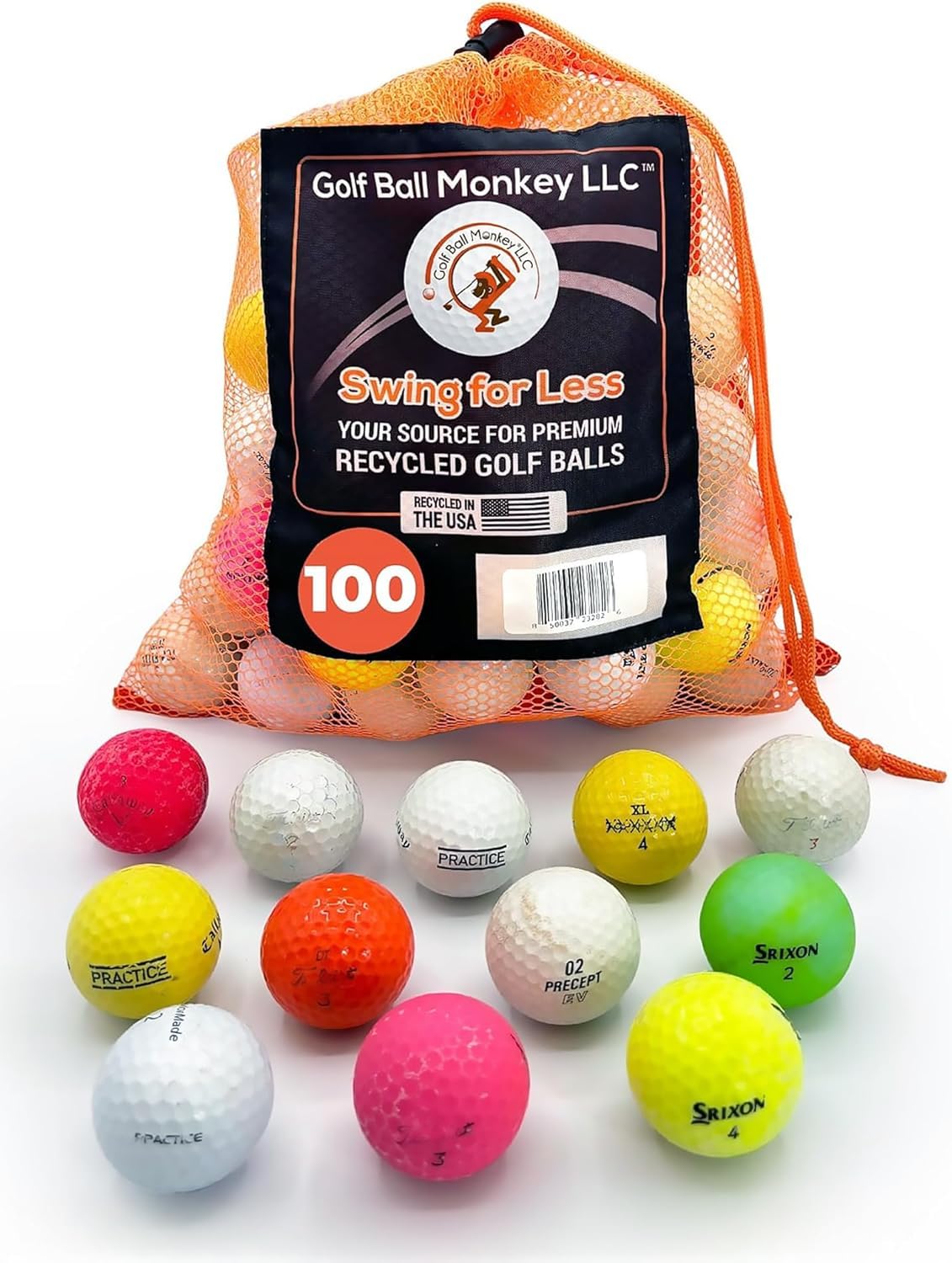 Golf Ball Monkey Hit Away Used Golf Balls Bulk with Mesh Bag – Used Range Balls & Shag Practice Golf Balls – Cheap Bulk Golf Balls Used for Backyard &