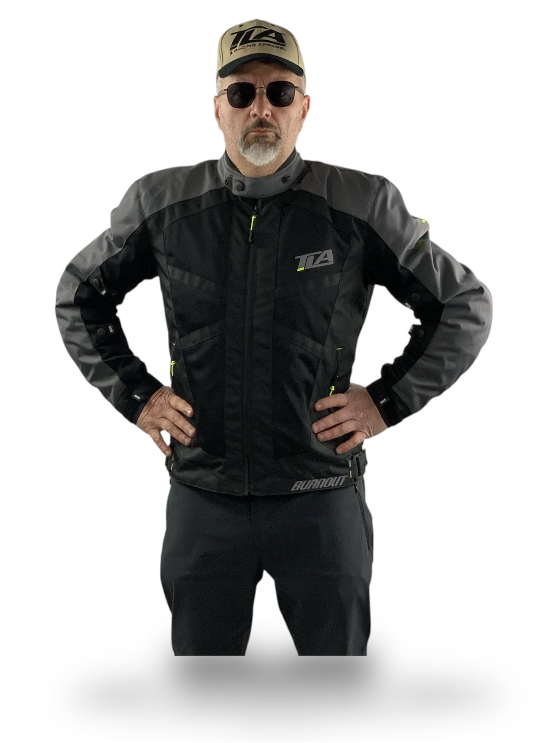 TLA BURNOUT Blouson moto homologué CE classe A, membrane imperméable amovible. Tailles jusqu'au 7XL homme et femme. Veste moto, mi-saison été, printemps, automne, protection, respirante