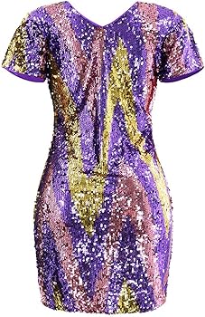 Amazon.com: Mardi Gras Sequin Party Dress for Women Short Sleeve V Neck  Mini Sundresses Sparkly Evening Cocktail Dress Clubwear, Multicolor Small :  Clothing, Shoes & Jewelry