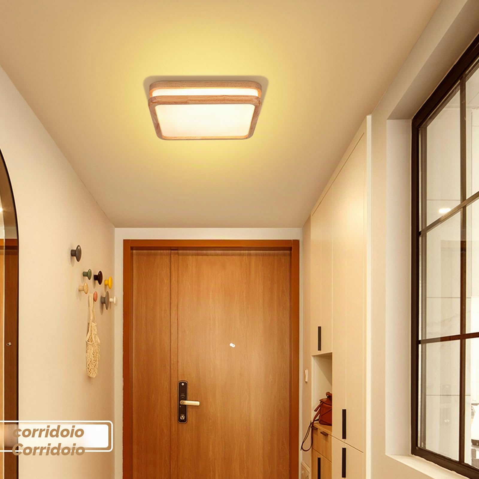 Plafoniera a LED Legno 24W Quadrata Moderno Lampada da Soffitto Luce calda 3000K Doppio Strato Lampada da soffitto per Cucina Soggiorno Corridoio, Ø30CM