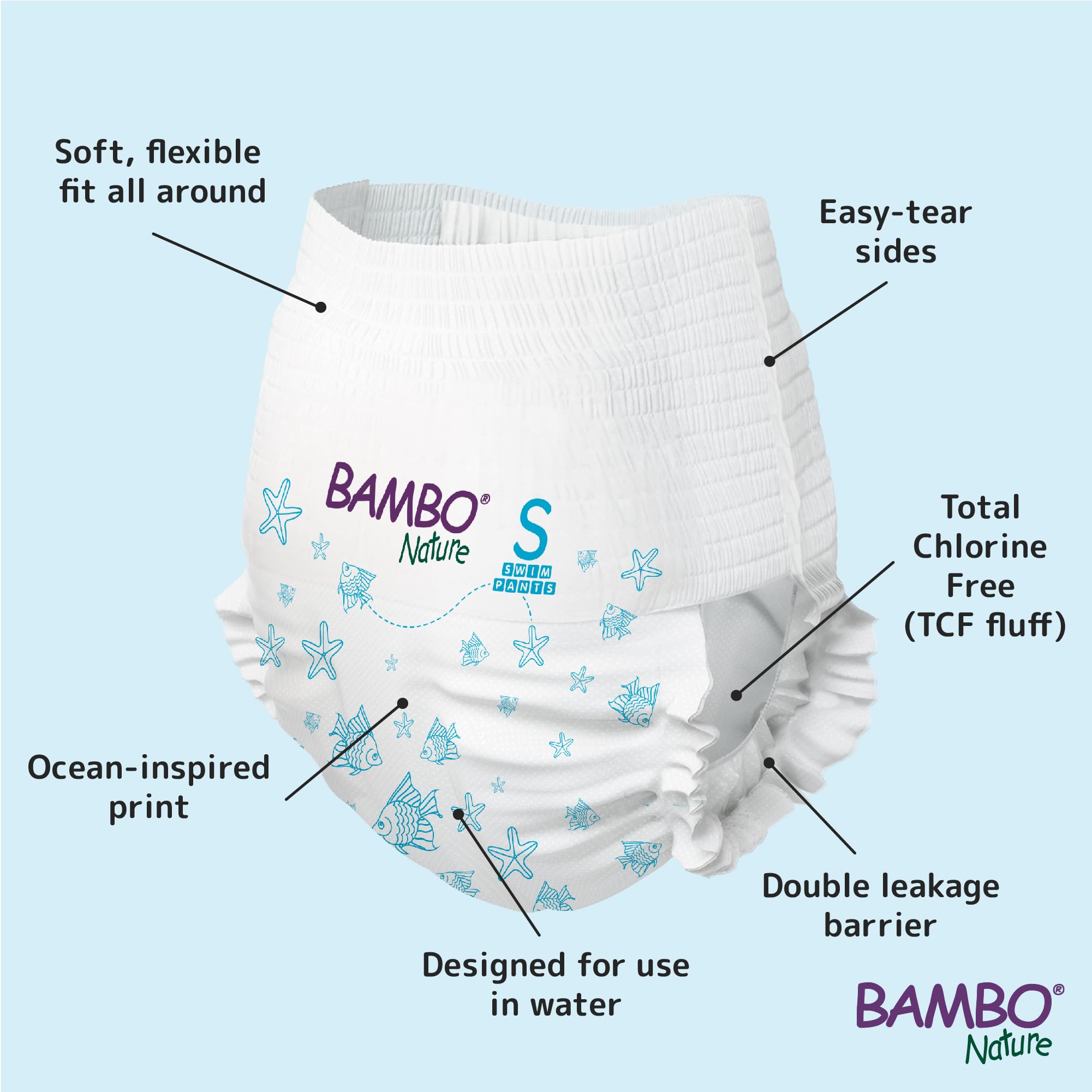 Bambo Nature Pantalones de natación (tallas S a M), S, 120 unidades