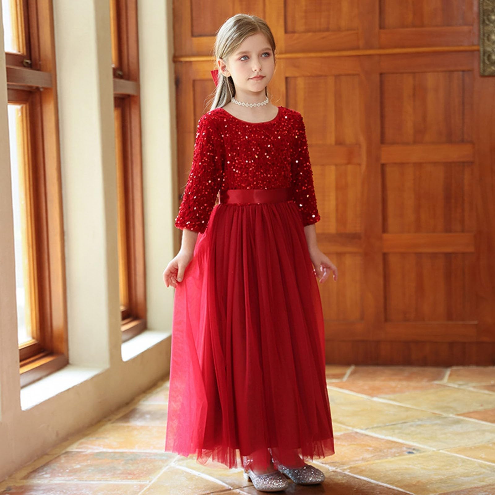 Kleid Mädchen Kleider Festlich Sommer Kleid Mädchen Kinderkleider Oktoberfest Karneval Elegantes Paillettenkleid mit Langarm Überwurf für Glanzvolles Kleiderdesign für Alltag Freizeit Festlichkeiten