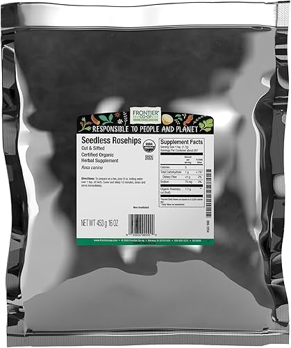 Frontier Co-op Rosa mosqueta orgánica sin semillas, bolsa a granel de 1 libra | Escaramujos secos 100% naturales para té de rosa mosqueta orgánico,