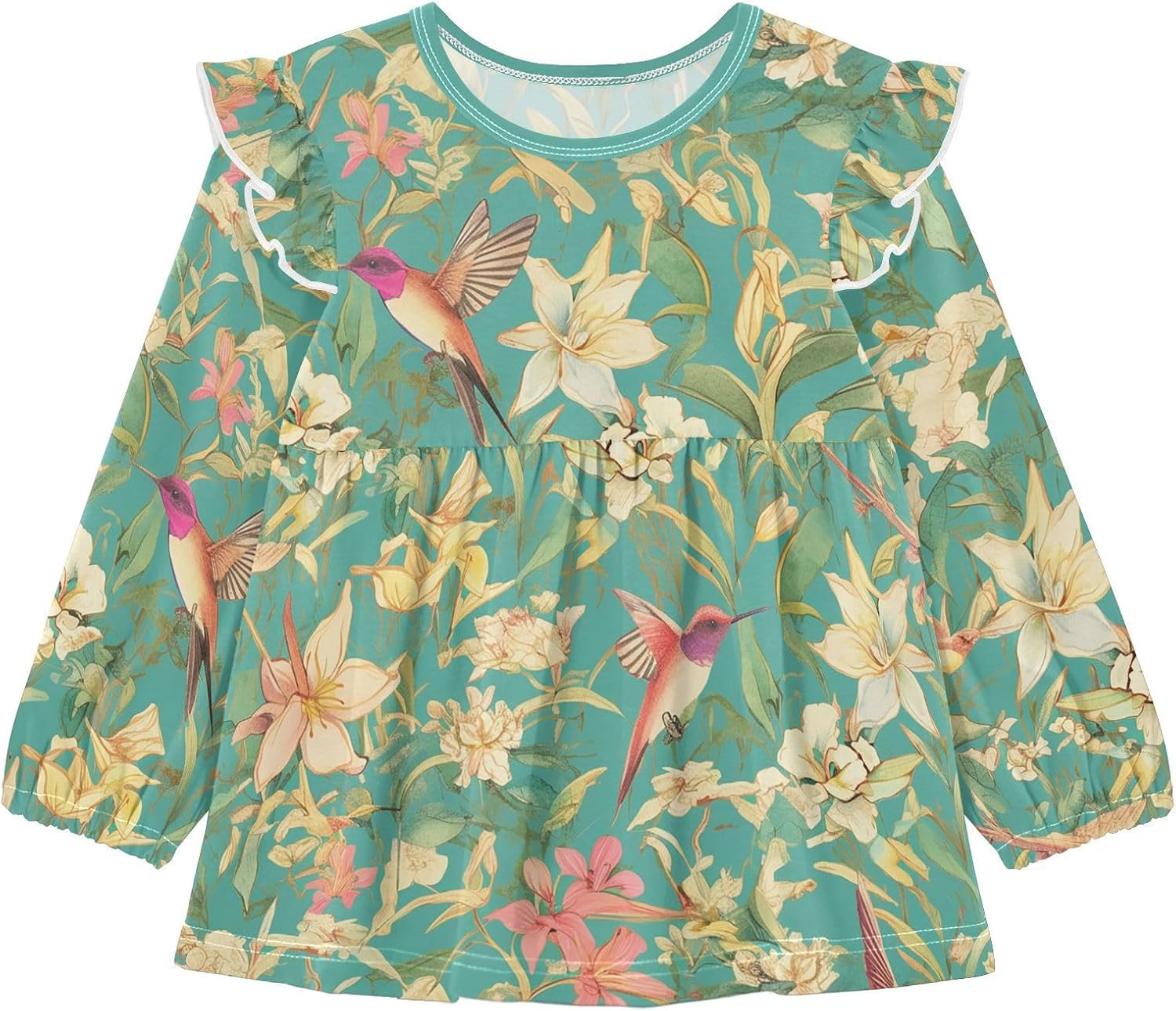 visesunny Toddler Clothes for Girls Animal Hummingbird Flower Long Sleeve Fall Shirts Cotton Top with Ruffle Collar