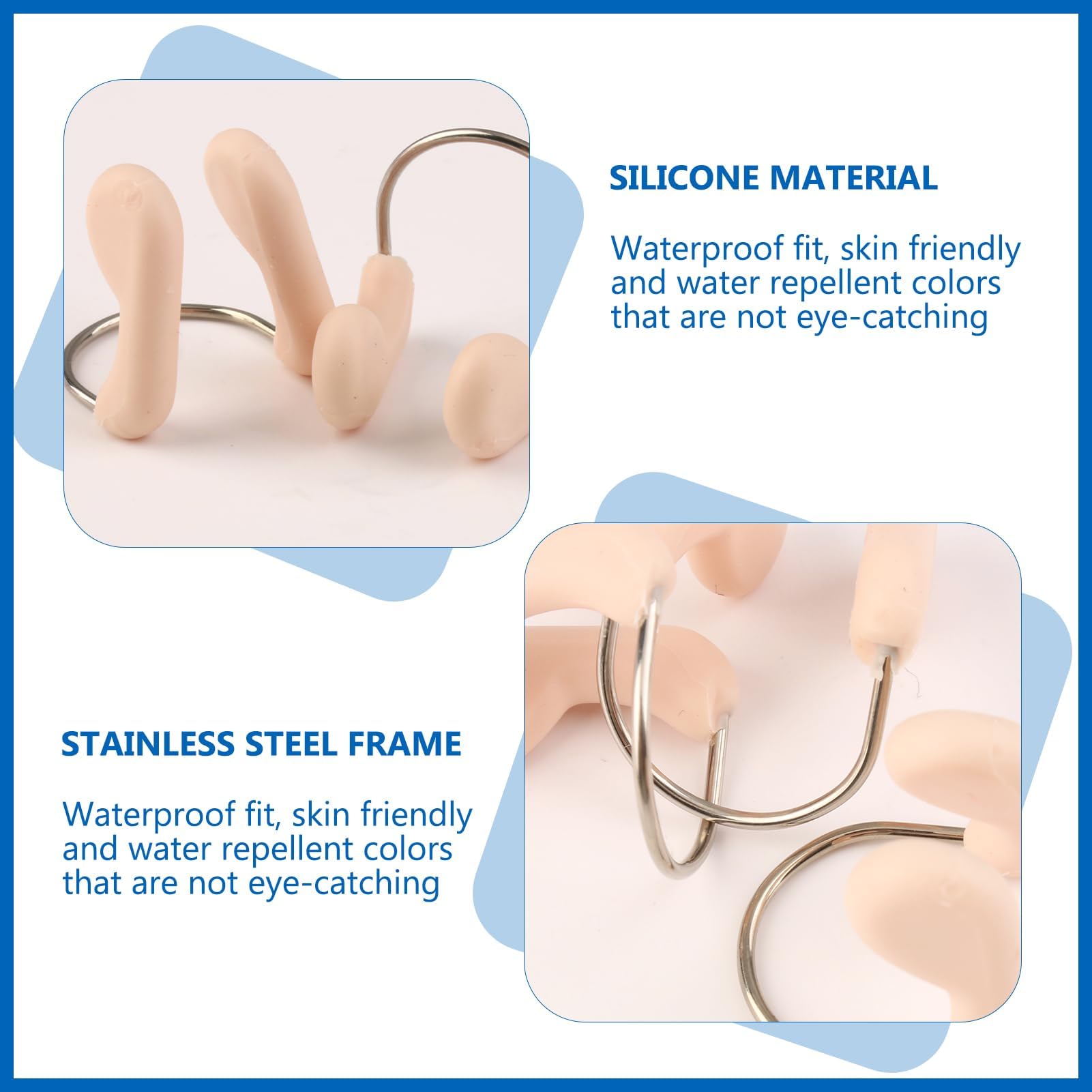 Pinzas Nasales de Silicona para Natación, Impermeables, Set de 12, Beige