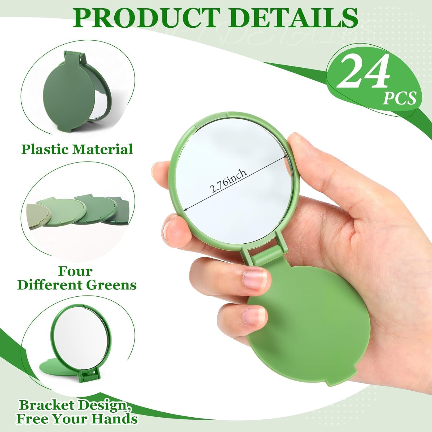 Amyhill 24 Pcs Small Compact Mirrors Bulk Mini Pocket Mirrors Purse Portable Folding for Wedding Guest Baby Shower Birthday Party Favor Women Gifts Travel (Pure,Sage Green) - Image 3