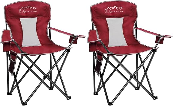 2PCS SAILARY Mesh Folding Camping Chairs, Oversized Portable Outdoor Chairs, Weight Capacity 325 lbs with Cup Holder, Storage Pocket, Carry Bag Red