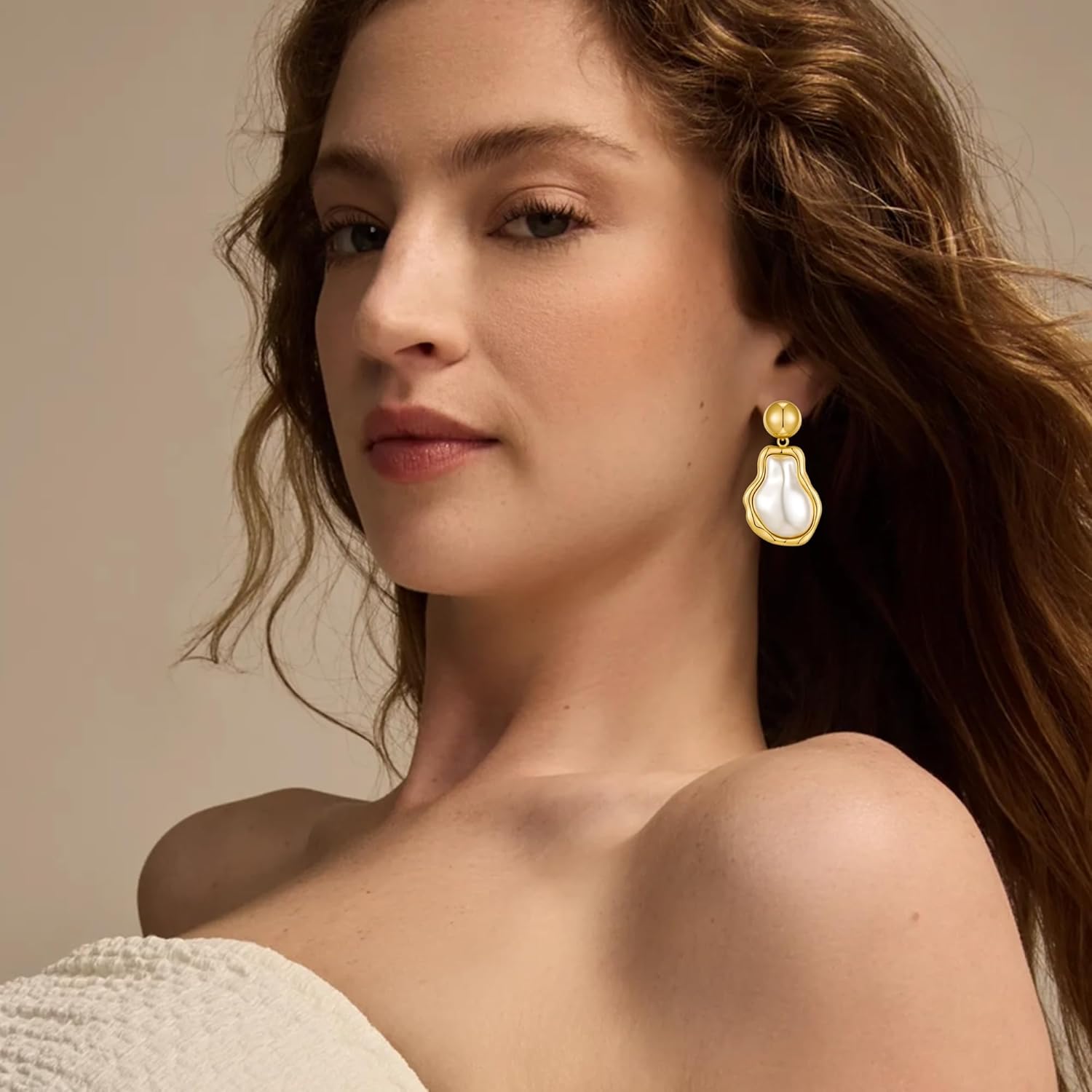 Gold Baroque Pearl Earrings Irregular Pearl Earrings Hypoallergenic for Women Jewelry - Image 7