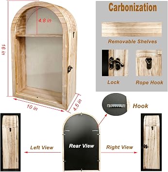 10x16 inch Arch Shape Shadow Box Display Case, deep Shadow Box with Drawer
