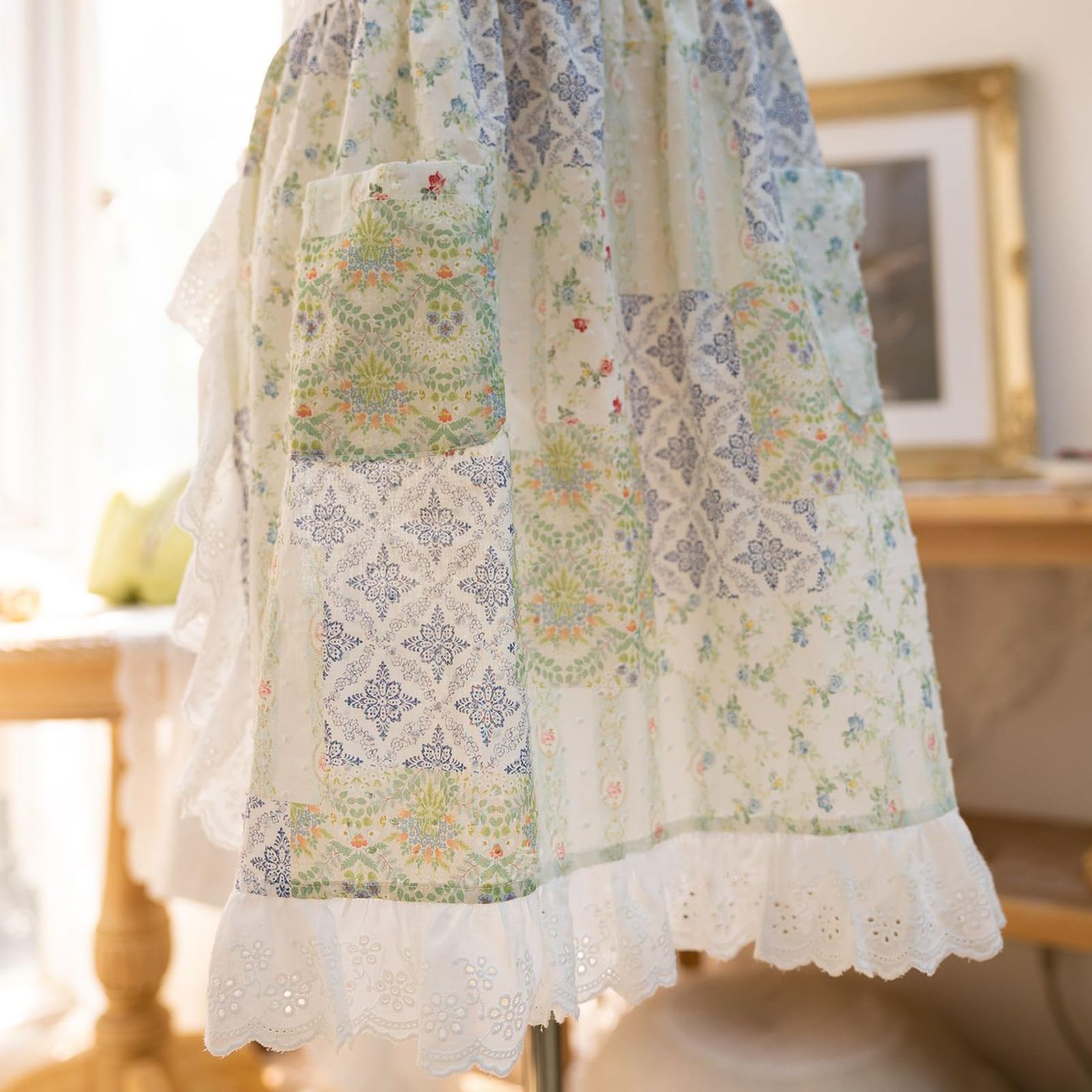 Bawełniany Fartuch Kobiet W Japońskim Stylu Fartuchy Damski Pinafore Z 2 Kieszeniami Do Ogrodzie Sprzątanie GotowanieBlue,One Size