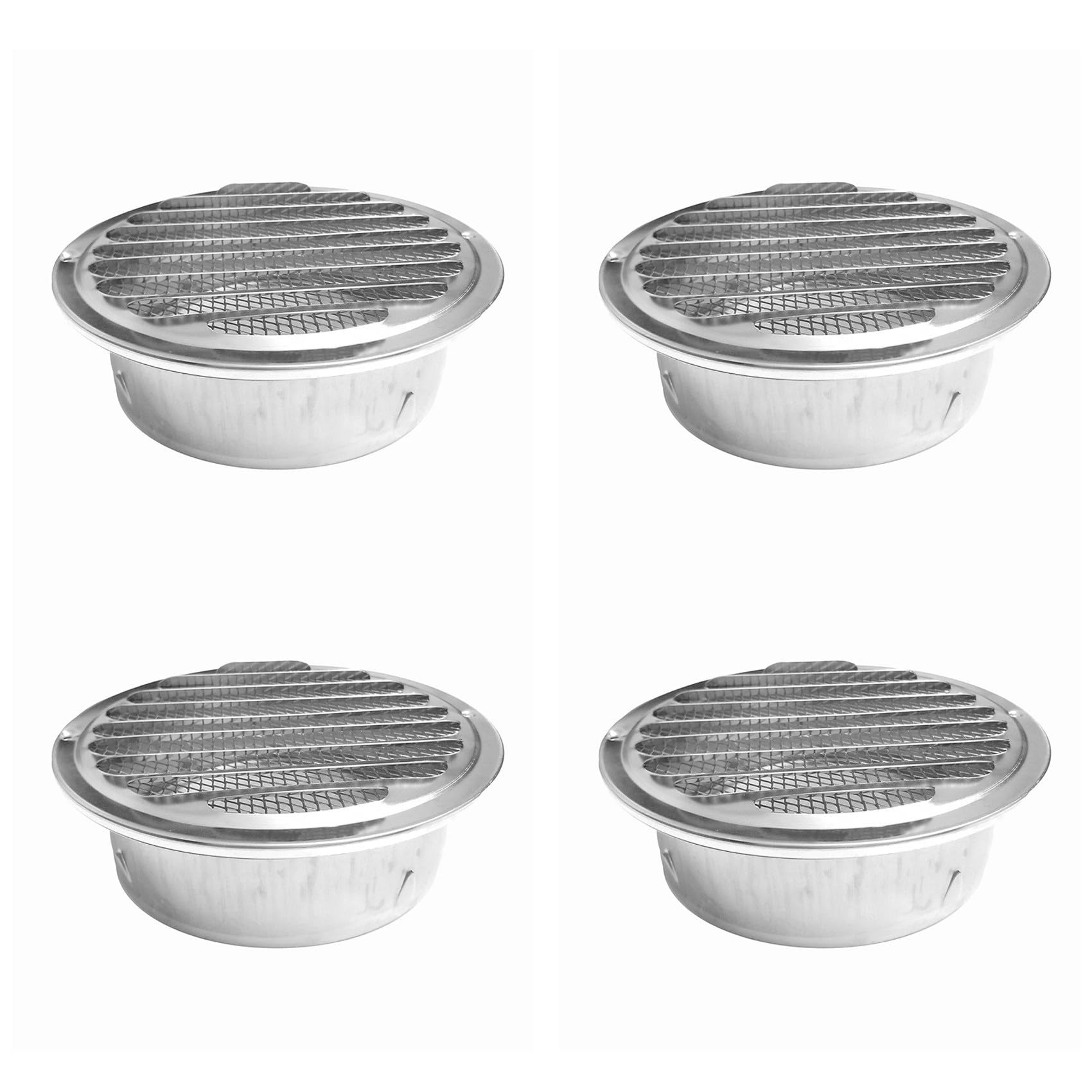 Hndhbfgrt 4set 6 Inch Louvered Grille Cover Vent Hood Wall Air Vents with Built-in Fly Screen Mesh - 304 Stainless Steel