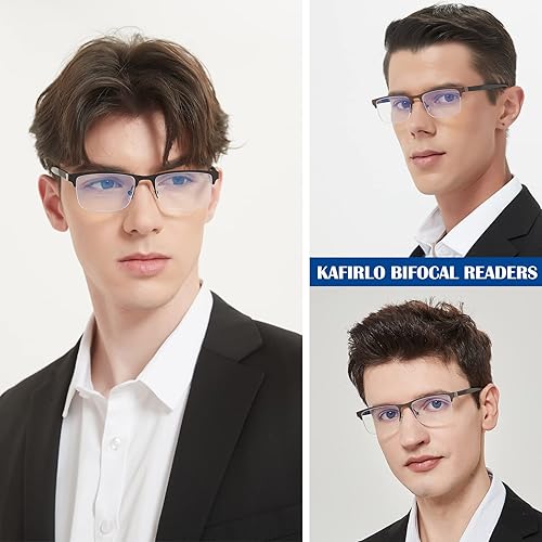 Miniatura 10 de Kafirlo Progressive Multifocal Reading Glasses Men No Line Multifocus Transition Blue Light Readers Trifocal Wide Metal Frame