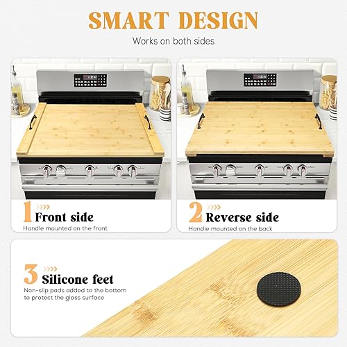 Miniatura 23 de Cubierta para estufa de fideos con asas para estufa eléctrica, estufa de gas (madera de acacia)