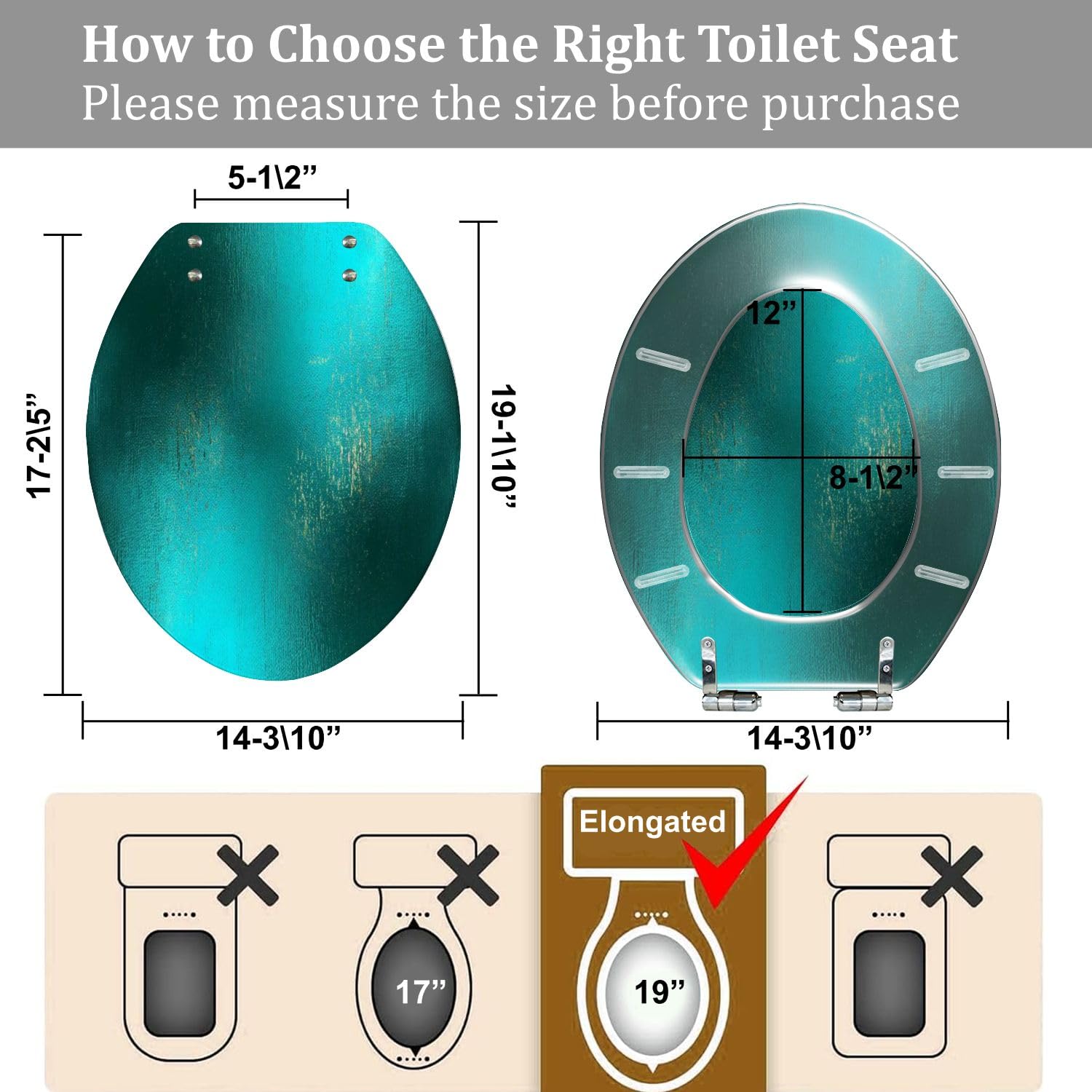 Asiento de inodoro alargado con cierre suave, para uso en el baño.