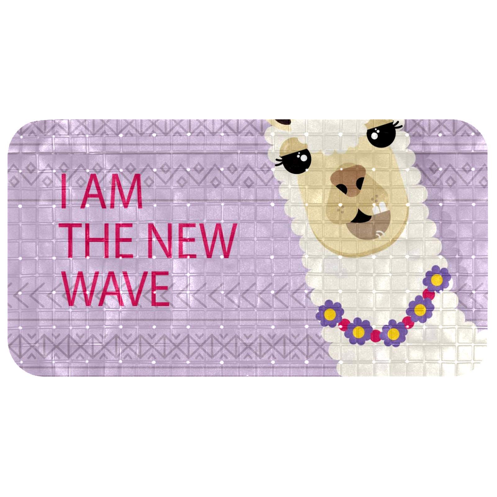 Alfombrilla de baño morada con ventosas y diseño de animales de 37x68 cm