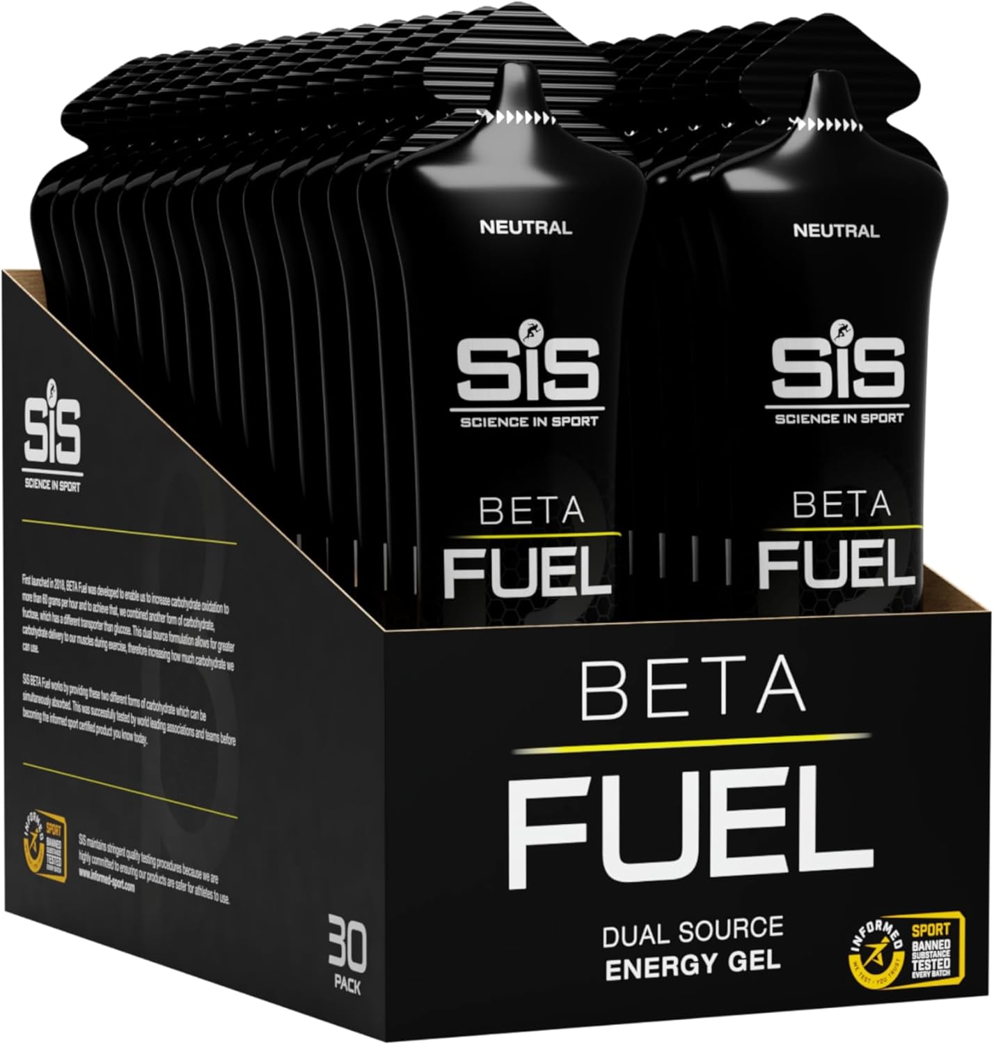 Science in Sport Beta Fuel Gel 30 x 60ml non aromatizzato - Gel di Carboidrati ad alta energia con 40g di Carboidrati - Gel energetico facilmente digeribile per prestazioni ottimali
